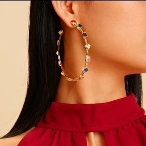 Gemstone Decor Cuff Hoop Earrings